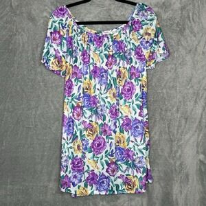 Improved Living 3X Shirt Top Purple Floral Flower Short Sleeve Scoop Neck
